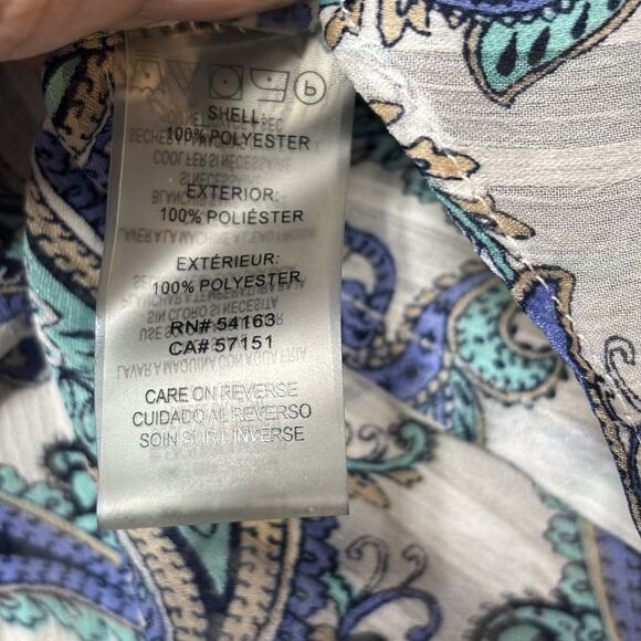 Tommy Hilfiger Sleeveless Paisley Ruffle Button Blouse Flowy Semi Sheer Sz Small - Picture 4 of 7